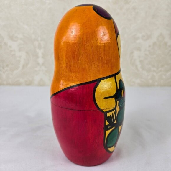 Single Matryoshka Doll Wood Hand Painted Russian Colorful Floral Motif - Picture 5 of 11